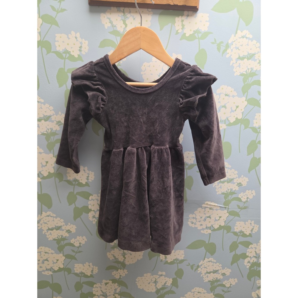 Monica + Andy Toddler Girls 2T Charcoal Gray Velvet Ruffle Long Sleeve Dress